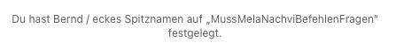 Instagram-Chat-Screenshot: Du hast Bernd / eckes Spitznamen auf „MussMelaNachviBefehlenFragen“ festgelegt.