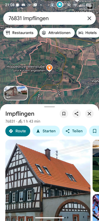 Google Maps Screenshot des Städtchens "Impflingen". 