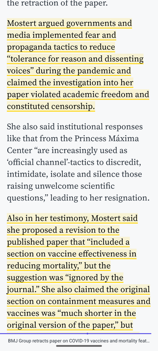 Mostert argued governments and media implemented fear and propaganda tactics to reduce “tolerance for reason and dissenting voices” during the pandemic and claimed the investigation into her paper violated academic freedom and constituted censorship.
